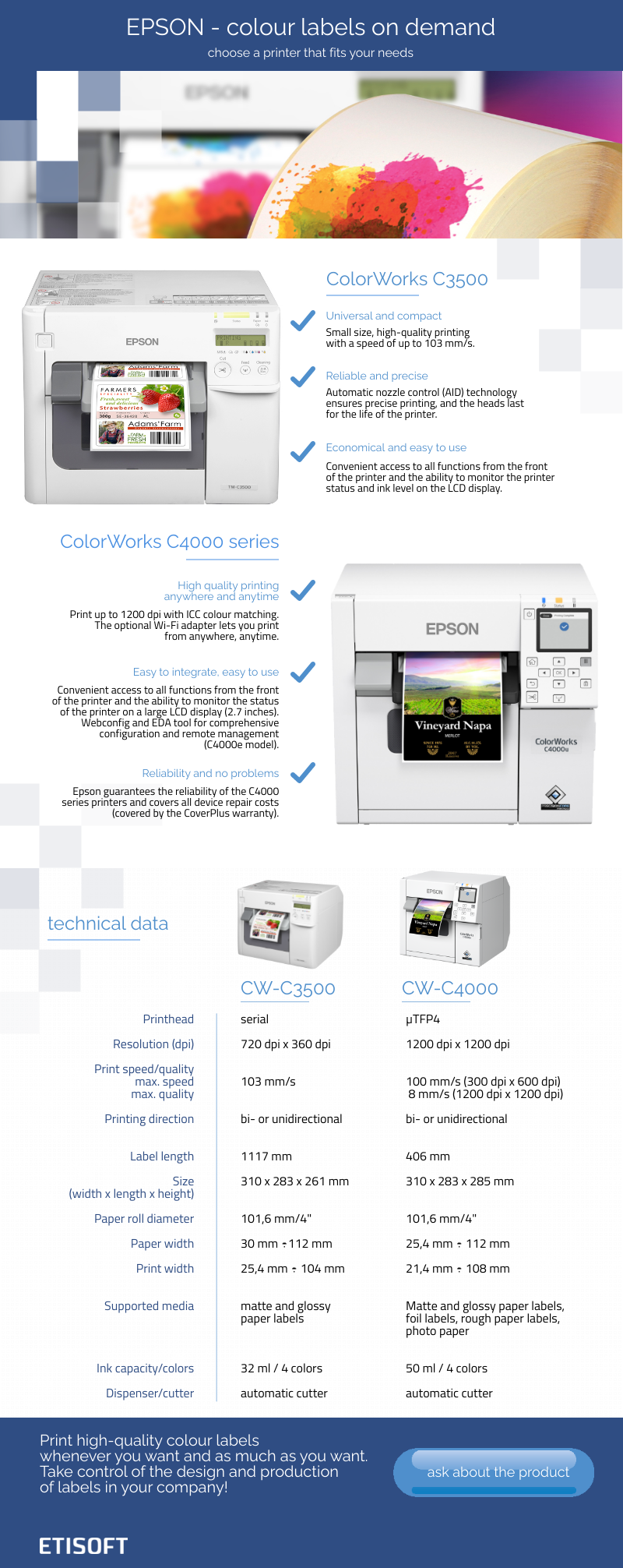 Epson printers. Colour labels on demand