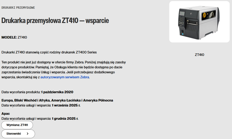 żywotność drukarki Zebra ZT410